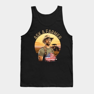 Ask a Farmer, village life, american farm, american flag, gift present ideas Tank Top